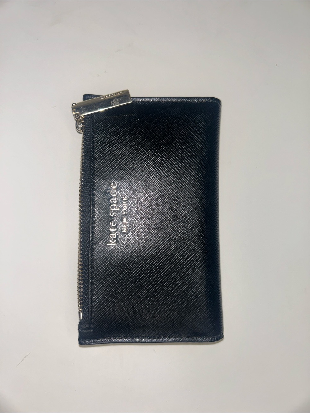 kate spade Navy Textured Leather Zip Card Holder